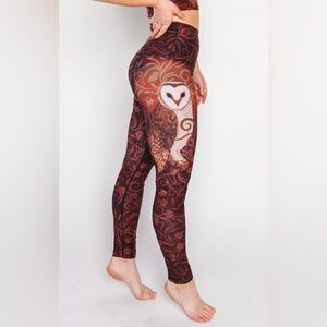 Yoga Democracy Brown Wisdom Seeker Owl Pattern Leggings Size XL Eco-Friendly